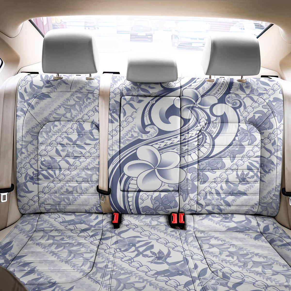 Hawaii Plumeria Lokelani Pikake Lei Back Car Seat Cover Navy Blue Polynesian Tattoo LT9 - Polynesian Pride