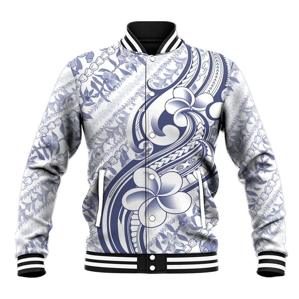 Hawaii Plumeria Lokelani Pikake Lei Baseball Jacket Navy Blue Polynesian Tattoo LT9 Unisex Navy Blue - Polynesian Pride