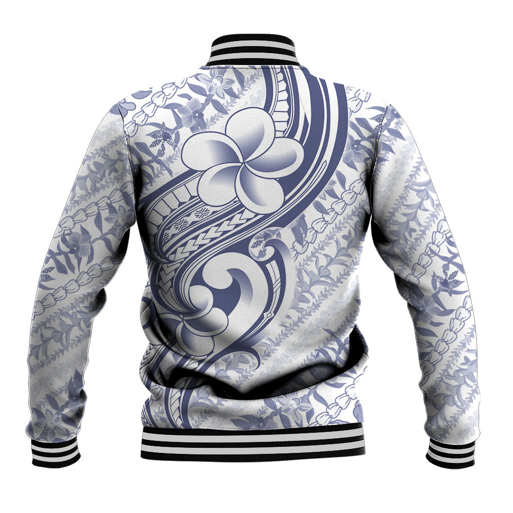 Hawaii Plumeria Lokelani Pikake Lei Baseball Jacket Navy Blue Polynesian Tattoo LT9 - Polynesian Pride
