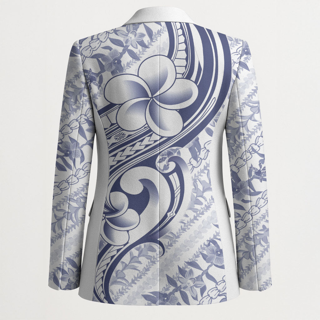 Hawaii Plumeria Lokelani Pikake Lei Blazer Navy Blue Polynesian Tattoo