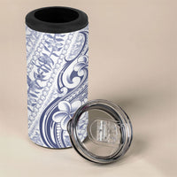 Hawaii Plumeria Lokelani Pikake Lei 4 in 1 Can Cooler Tumbler Navy Blue Polynesian Tattoo
