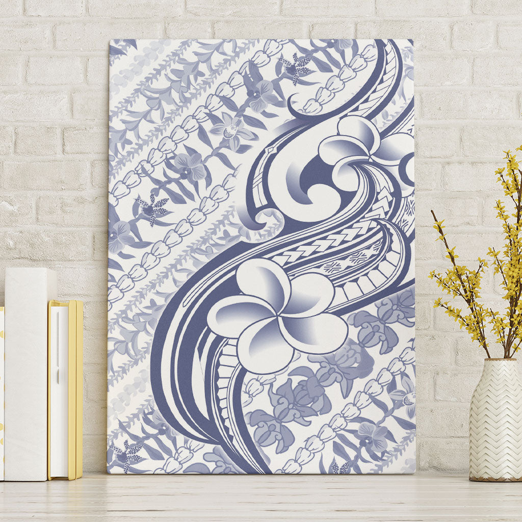 Hawaii Plumeria Lokelani Pikake Lei Canvas Wall Art Navy Blue Polynesian Tattoo