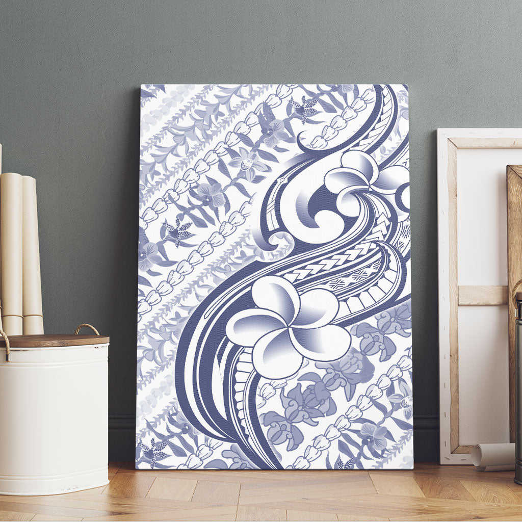 Hawaii Plumeria Lokelani Pikake Lei Canvas Wall Art Navy Blue Polynesian Tattoo