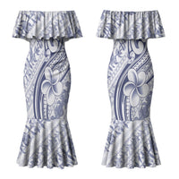 Hawaii Plumeria Lokelani Pikake Lei Couples Matching Mermaid Dress and Hawaiian Shirt Navy Blue Polynesian Tattoo LT9 - Polynesian Pride