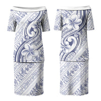 Hawaii Plumeria Lokelani Pikake Lei Couples Matching Puletasi and Long Sleeve Button Shirt Navy Blue Polynesian Tattoo LT9 - Polynesian Pride