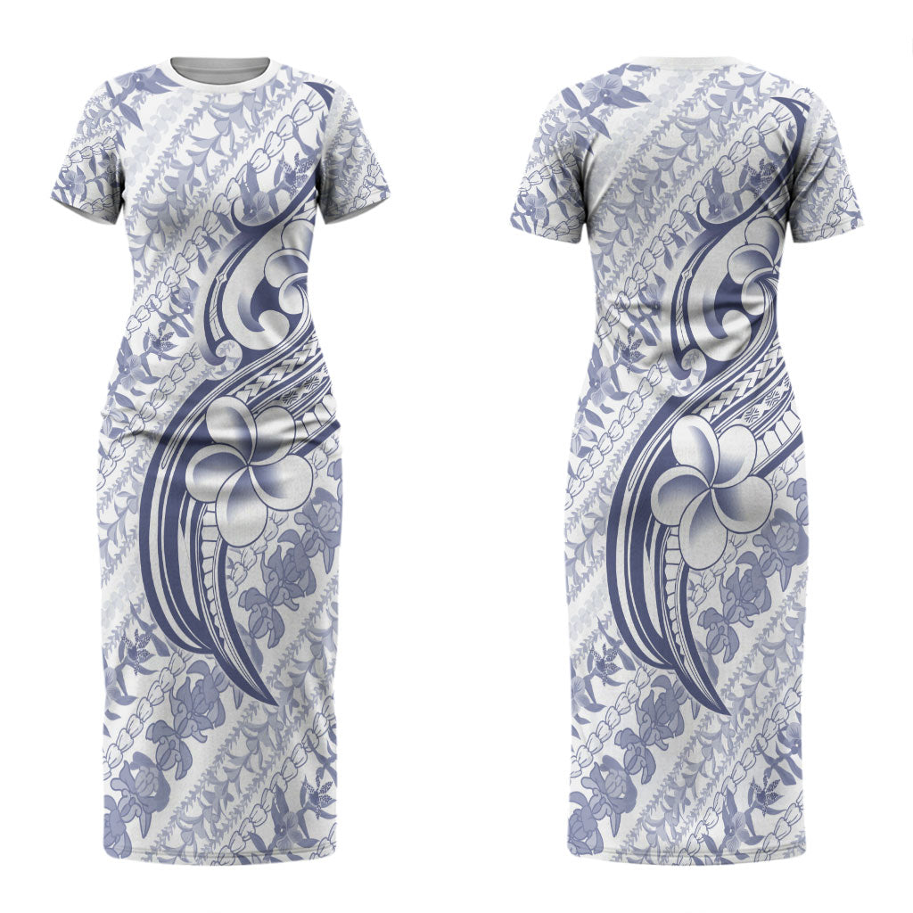 Hawaii Plumeria Lokelani Pikake Lei Couples Matching Short Sleeve Bodycon Dress and Long Sleeve Button Shirt Navy Blue Polynesian Tattoo LT9 - Polynesian Pride