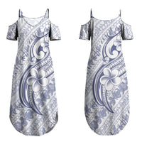 Hawaii Plumeria Lokelani Pikake Lei Couples Matching Summer Maxi Dress and Hawaiian Shirt Navy Blue Polynesian Tattoo LT9 - Polynesian Pride