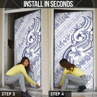 Hawaii Plumeria Lokelani Pikake Lei Door Cover Navy Blue Polynesian Tattoo