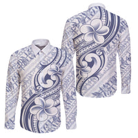 Hawaii Plumeria Lokelani Pikake Lei Family Matching Mermaid Dress and Hawaiian Shirt Navy Blue Polynesian Tattoo LT9 Dad's Shirt - Long Sleeve Navy Blue - Polynesian Pride