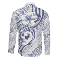 Hawaii Plumeria Lokelani Pikake Lei Family Matching Off Shoulder Short Dress and Hawaiian Shirt Navy Blue Polynesian Tattoo