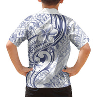 Hawaii Plumeria Lokelani Pikake Lei Family Matching Puletasi and Hawaiian Shirt Navy Blue Polynesian Tattoo