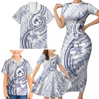 Hawaii Plumeria Lokelani Pikake Lei Family Matching Short Sleeve Bodycon Dress and Hawaiian Shirt Navy Blue Polynesian Tattoo LT9 - Polynesian Pride