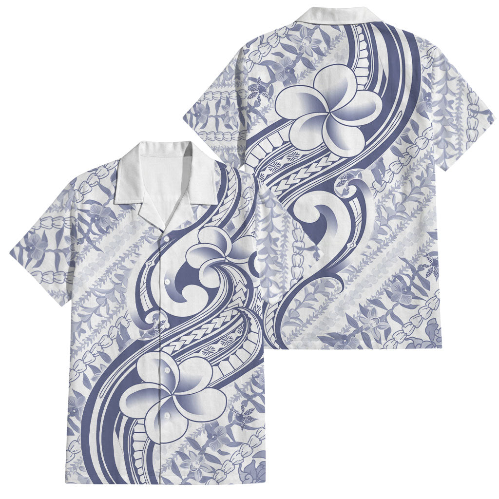 Hawaii Plumeria Lokelani Pikake Lei Family Matching Short Sleeve Bodycon Dress and Hawaiian Shirt Navy Blue Polynesian Tattoo LT9 Dad's Shirt - Short Sleeve Navy Blue - Polynesian Pride