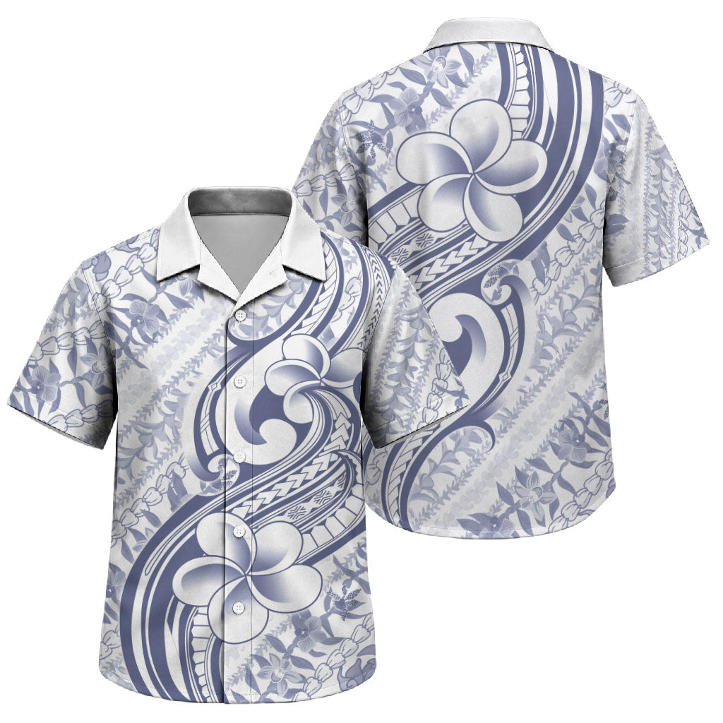 Hawaii Plumeria Lokelani Pikake Lei Family Matching Short Sleeve Bodycon Dress and Hawaiian Shirt Navy Blue Polynesian Tattoo LT9 Son's Shirt Navy Blue - Polynesian Pride