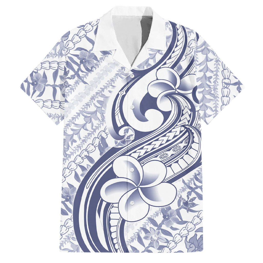Hawaii Plumeria Lokelani Pikake Lei Family Matching Summer Maxi Dress and Hawaiian Shirt Navy Blue Polynesian Tattoo