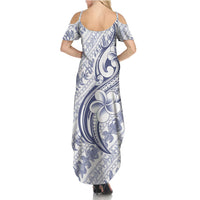 Hawaii Plumeria Lokelani Pikake Lei Family Matching Summer Maxi Dress and Hawaiian Shirt Navy Blue Polynesian Tattoo