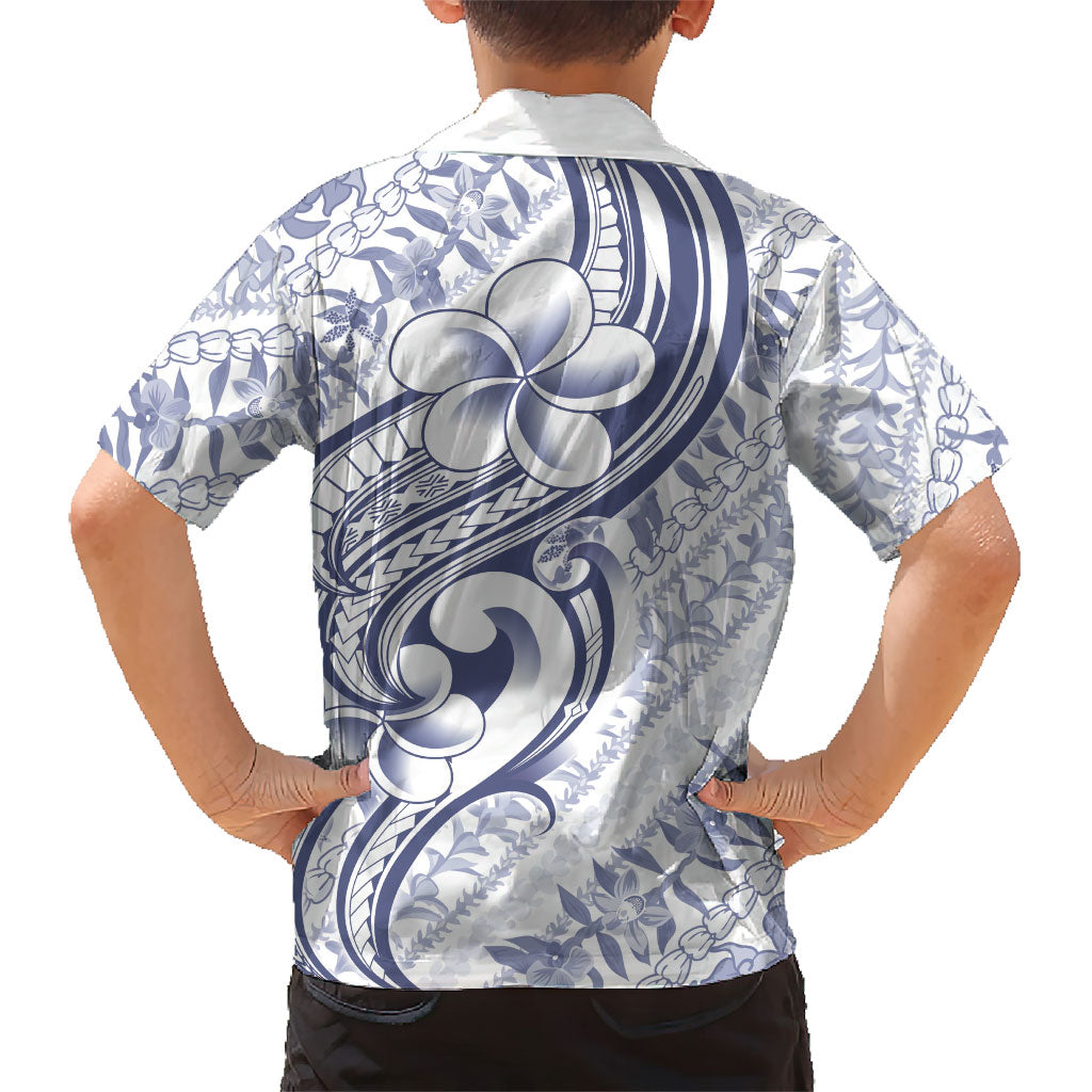 Hawaii Plumeria Lokelani Pikake Lei Family Matching Tank Maxi Dress and Hawaiian Shirt Navy Blue Polynesian Tattoo
