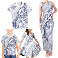 Hawaii Plumeria Lokelani Pikake Lei Family Matching Tank Maxi Dress and Hawaiian Shirt Navy Blue Polynesian Tattoo
