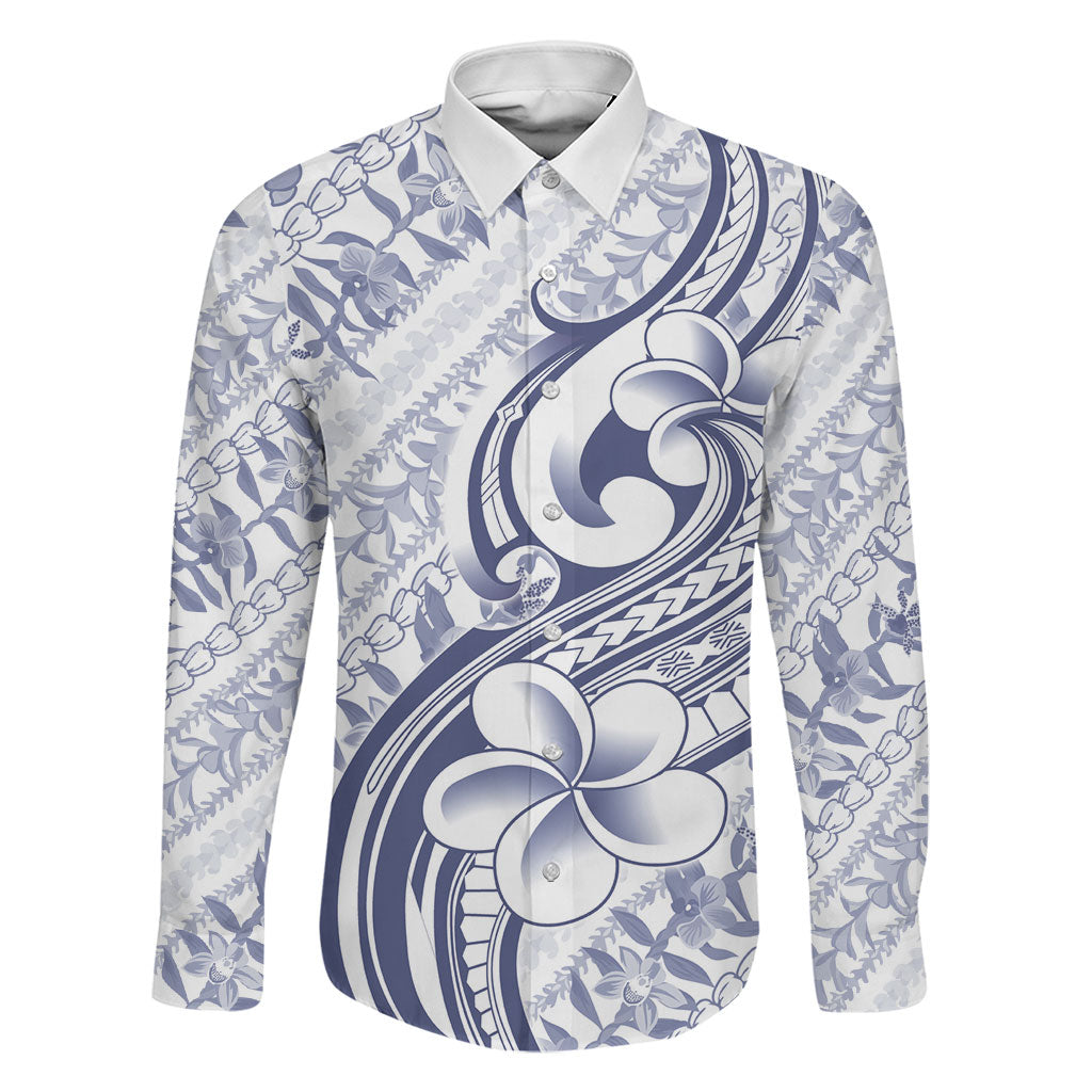 Hawaii Plumeria Lokelani Pikake Lei Family Matching Tank Maxi Dress and Hawaiian Shirt Navy Blue Polynesian Tattoo