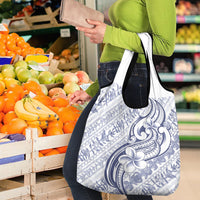 Hawaii Plumeria Lokelani Pikake Lei Grocery Bag Navy Blue Polynesian Tattoo