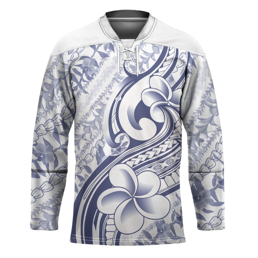 Hawaii Plumeria Lokelani Pikake Lei Hockey Jersey Navy Blue Polynesian Tattoo LT9 Unisex Navy Blue - Polynesian Pride