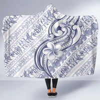 Hawaii Plumeria Lokelani Pikake Lei Hooded Blanket Navy Blue Polynesian Tattoo