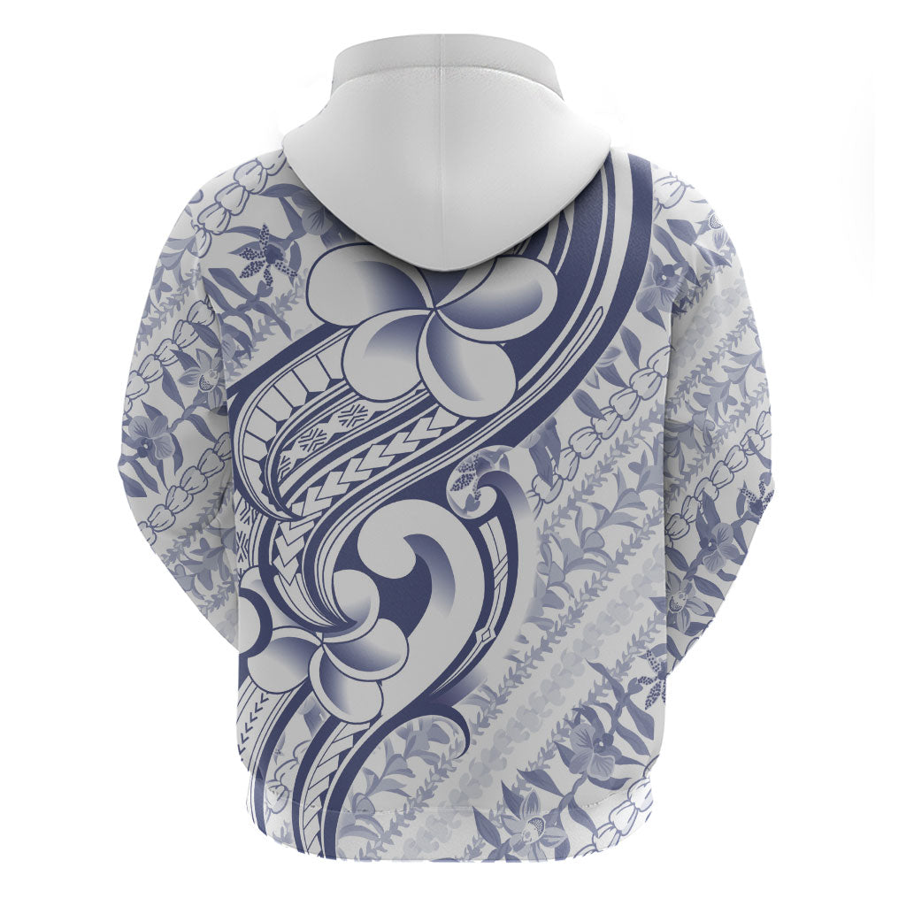 Hawaii Plumeria Lokelani Pikake Lei Hoodie Navy Blue Polynesian Tattoo