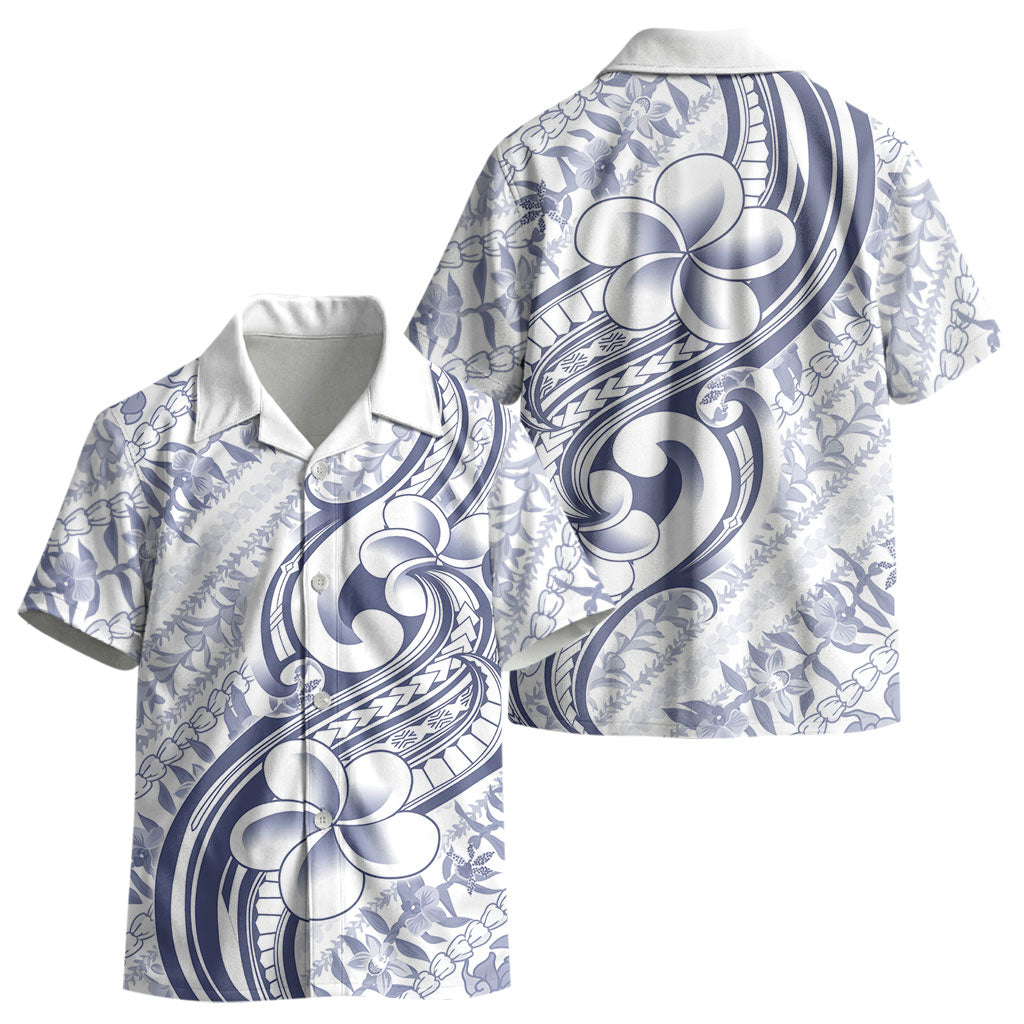 Hawaii Plumeria Lokelani Pikake Lei Kid Hawaiian Shirt Navy Blue Polynesian Tattoo LT9 - Polynesian Pride