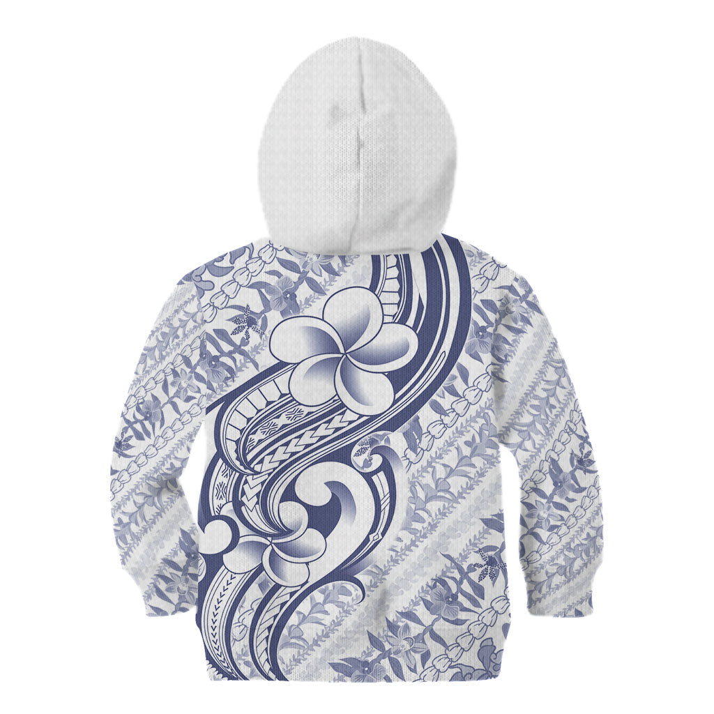Hawaii Plumeria Lokelani Pikake Lei Kid Hoodie Navy Blue Polynesian Tattoo LT9 - Polynesian Pride