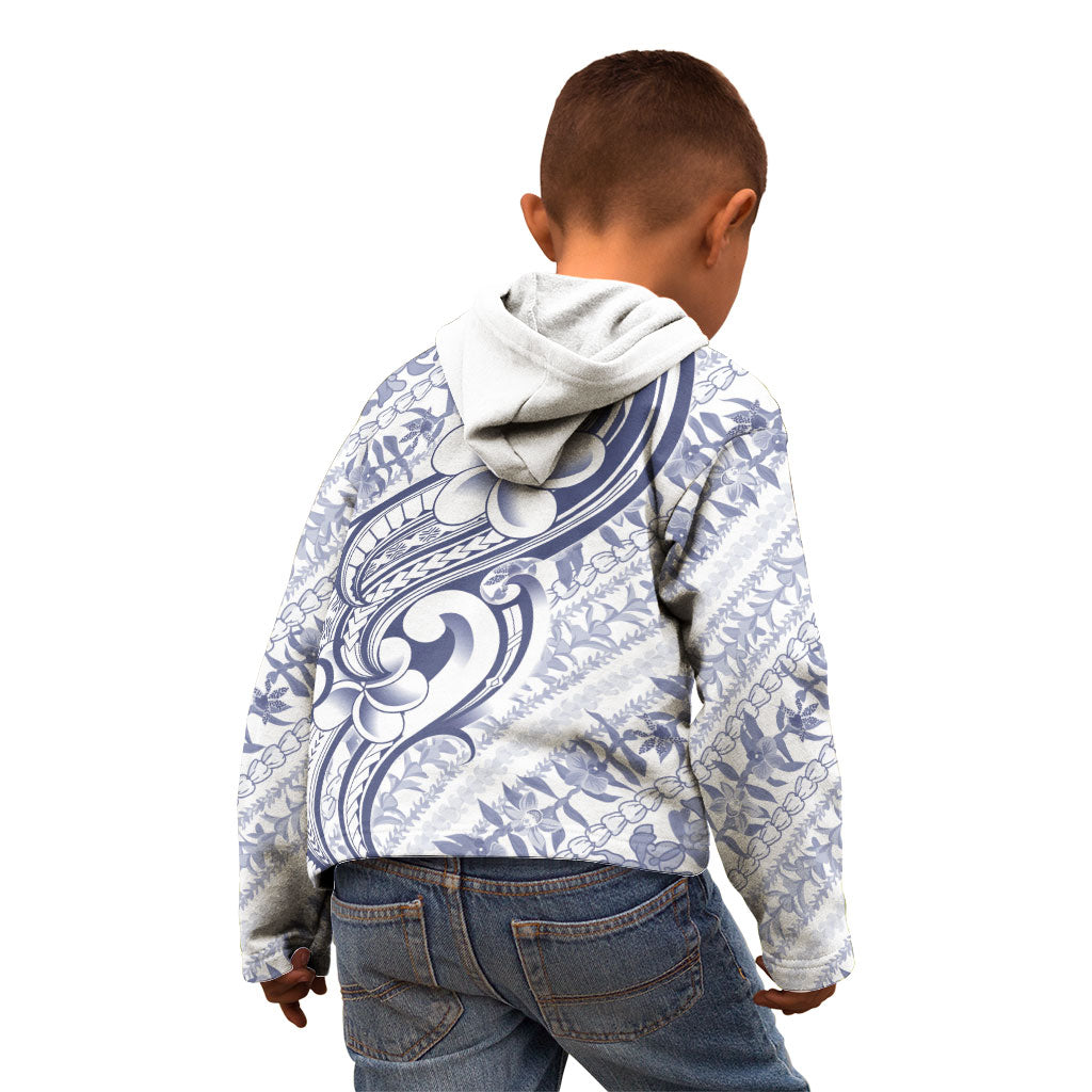 Hawaii Plumeria Lokelani Pikake Lei Kid Hoodie Navy Blue Polynesian Tattoo LT9 - Polynesian Pride
