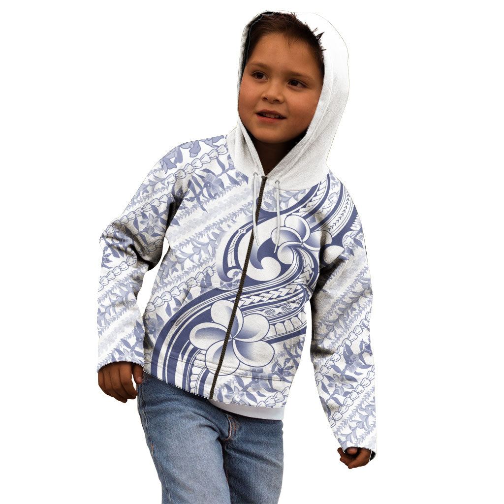 Hawaii Plumeria Lokelani Pikake Lei Kid Hoodie Navy Blue Polynesian Tattoo LT9 - Polynesian Pride