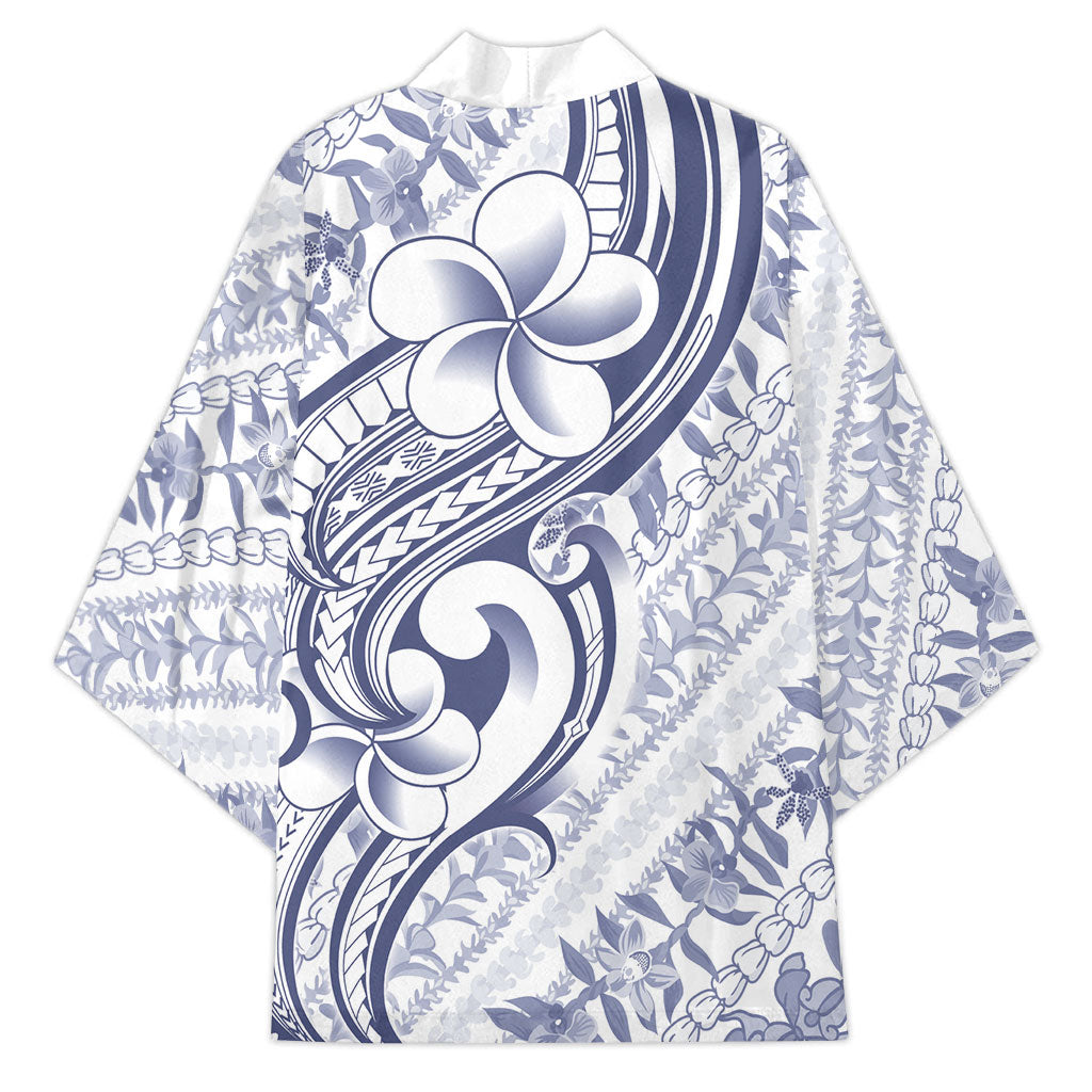 Hawaii Plumeria Lokelani Pikake Lei Kimono Navy Blue Polynesian Tattoo