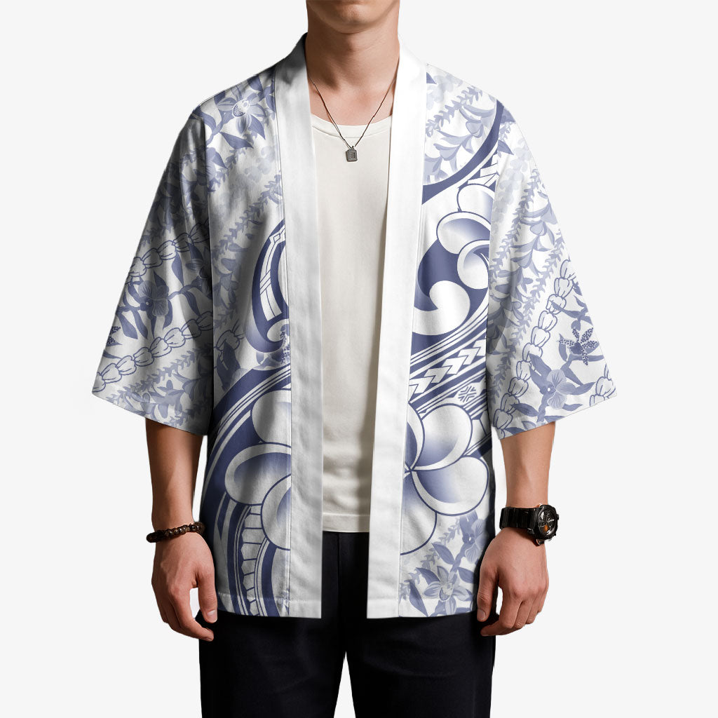 Hawaii Plumeria Lokelani Pikake Lei Kimono Navy Blue Polynesian Tattoo
