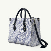 Hawaii Plumeria Lokelani Pikake Lei Leather Bag Navy Blue Polynesian Tattoo