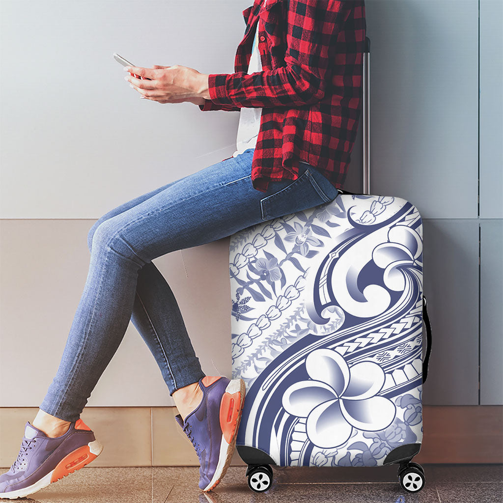 Hawaii Plumeria Lokelani Pikake Lei Luggage Cover Navy Blue Polynesian Tattoo