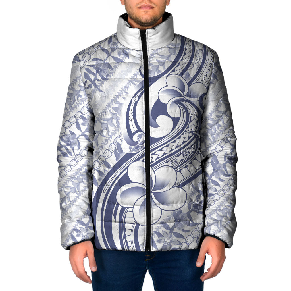 Hawaii Plumeria Lokelani Pikake Lei Padded Jacket Navy Blue Polynesian Tattoo LT9 Men Navy Blue - Polynesian Pride