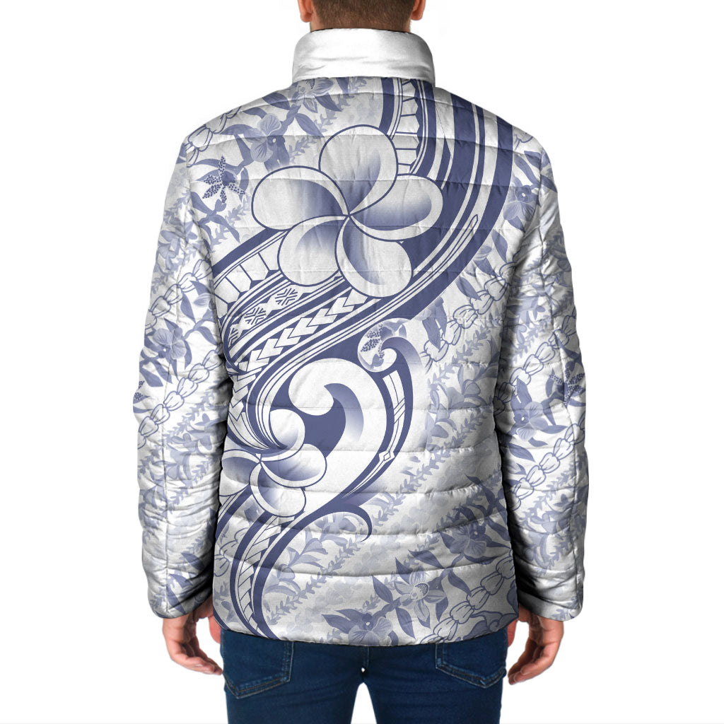 Hawaii Plumeria Lokelani Pikake Lei Padded Jacket Navy Blue Polynesian Tattoo LT9 - Polynesian Pride