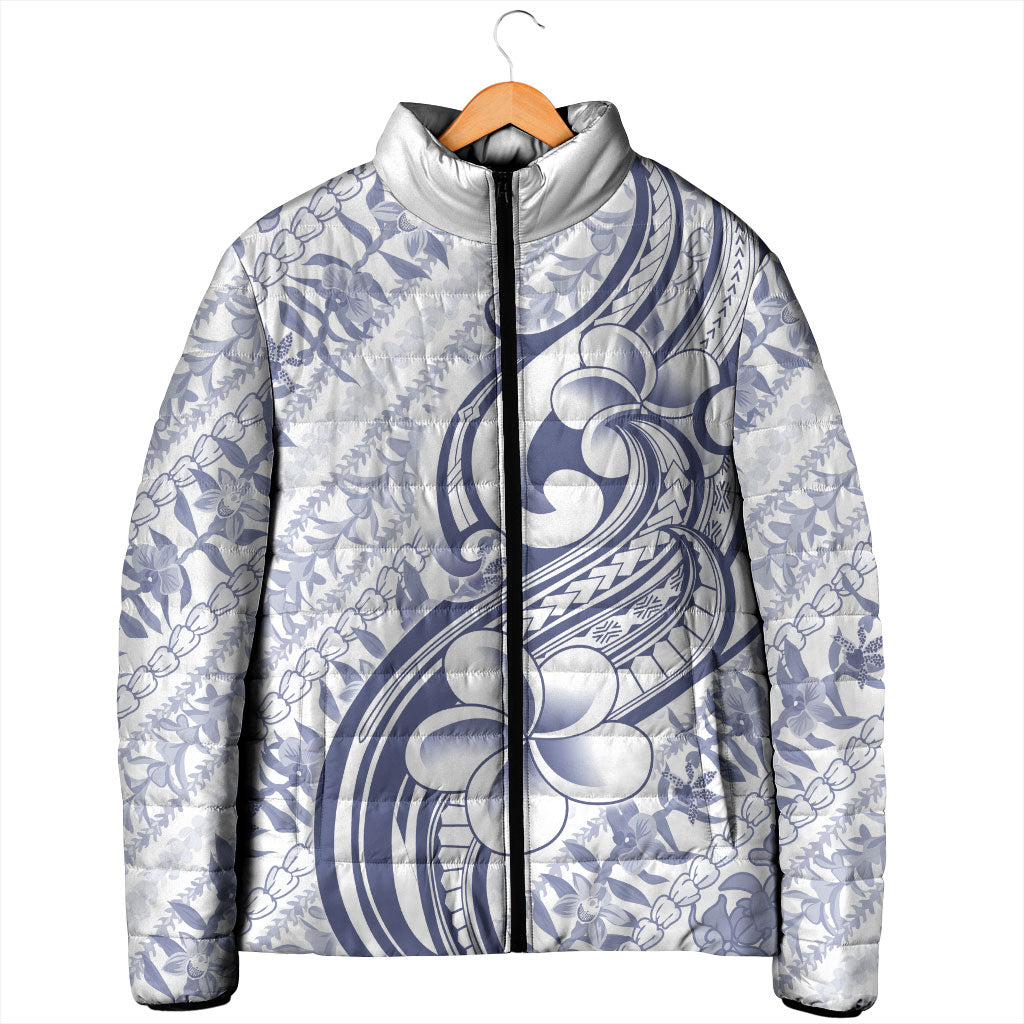 Hawaii Plumeria Lokelani Pikake Lei Padded Jacket Navy Blue Polynesian Tattoo LT9 - Polynesian Pride