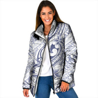 Hawaii Plumeria Lokelani Pikake Lei Padded Jacket Navy Blue Polynesian Tattoo LT9 Women Navy Blue - Polynesian Pride
