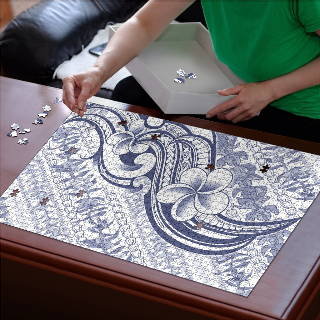 Hawaii Plumeria Lokelani Pikake Lei Puzzle Navy Blue Polynesian Tattoo