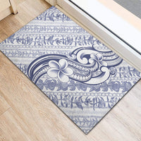Hawaii Plumeria Lokelani Pikake Lei Rubber Doormat Navy Blue Polynesian Tattoo