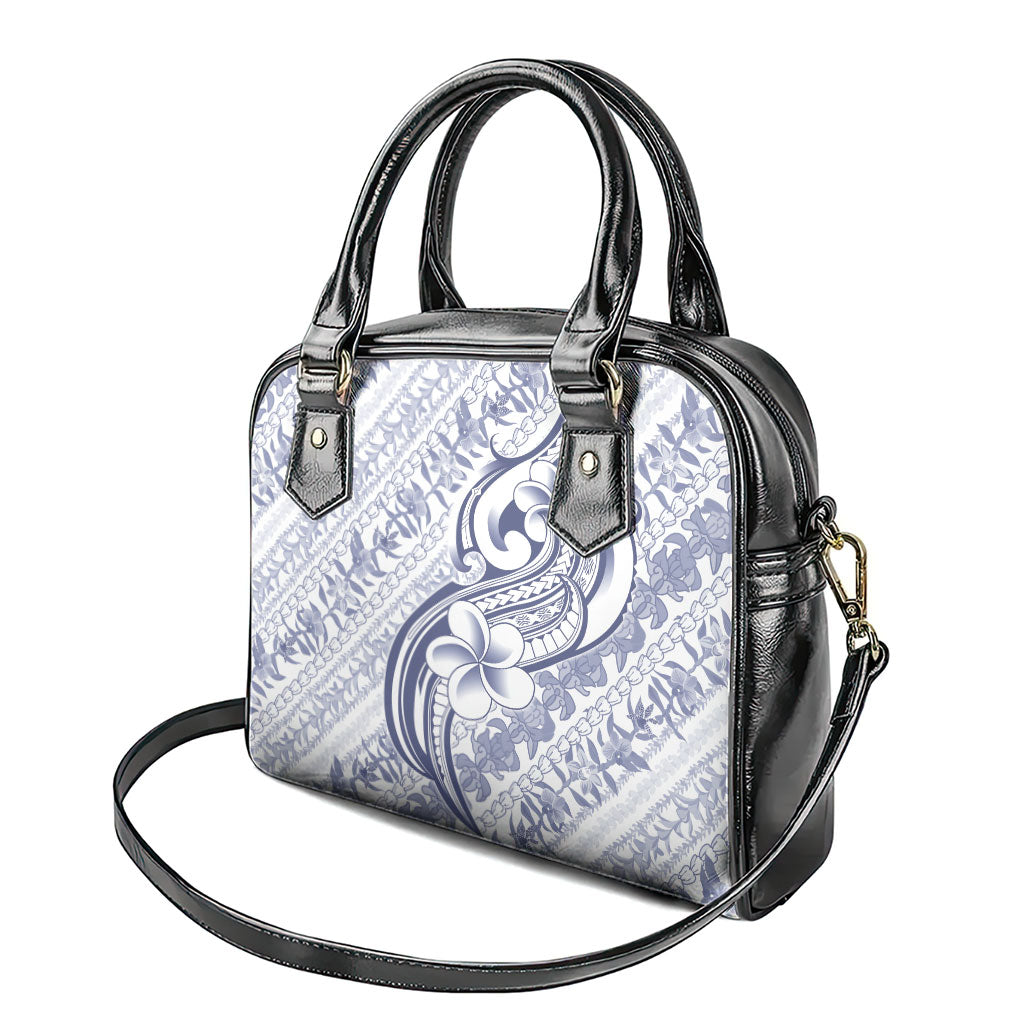 Hawaii Plumeria Lokelani Pikake Lei Shoulder Handbag Navy Blue Polynesian Tattoo