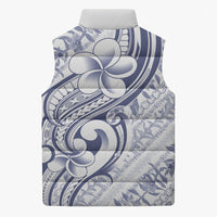 Hawaii Plumeria Lokelani Pikake Lei Sleeveless Puffer Jacket Navy Blue Polynesian Tattoo