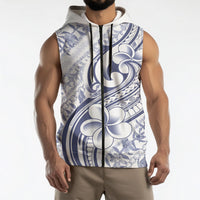 Hawaii Plumeria Lokelani Pikake Lei Sleeveless Zip Hoodie Navy Blue Polynesian Tattoo