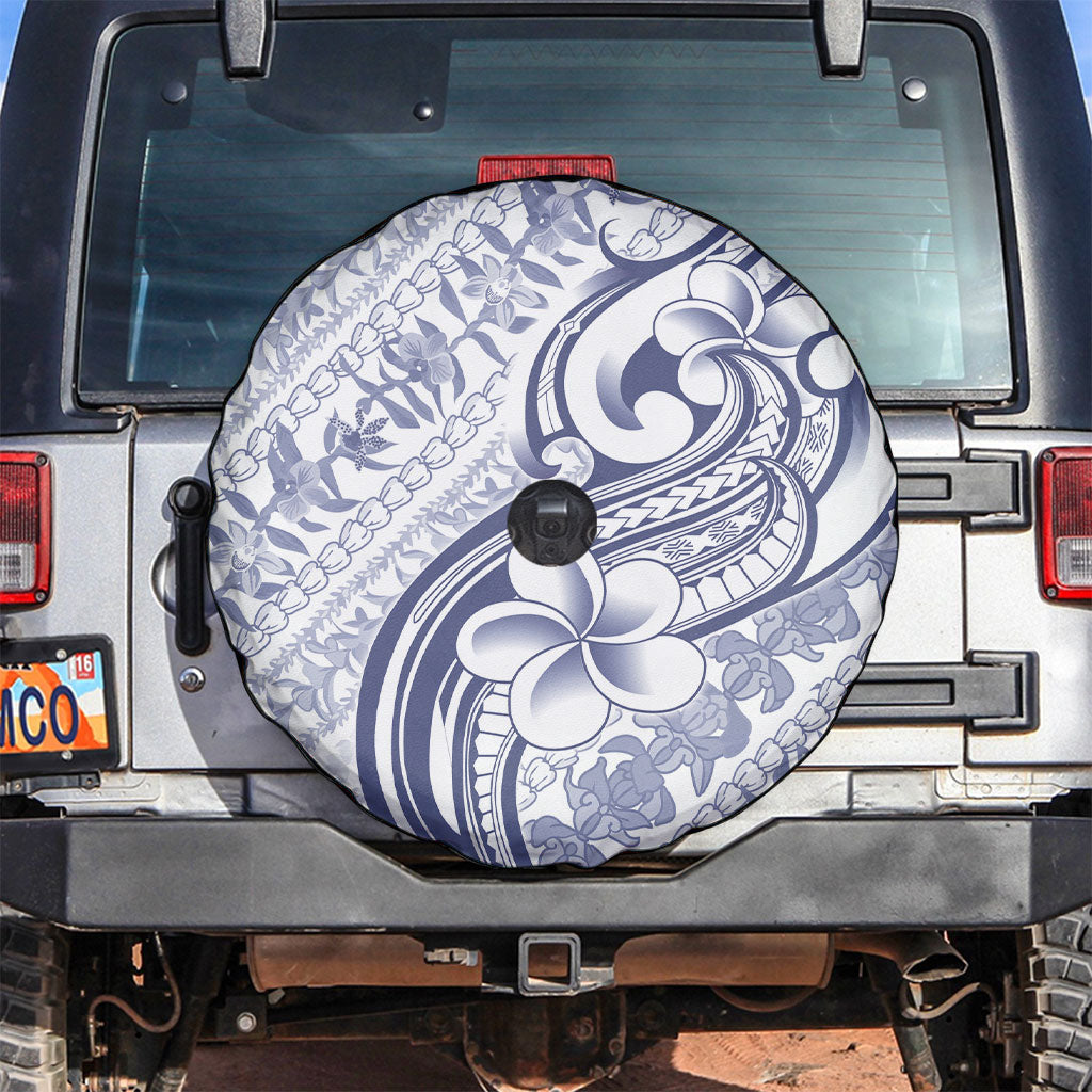 Hawaii Plumeria Lokelani Pikake Lei Spare Tire Cover Navy Blue Polynesian Tattoo