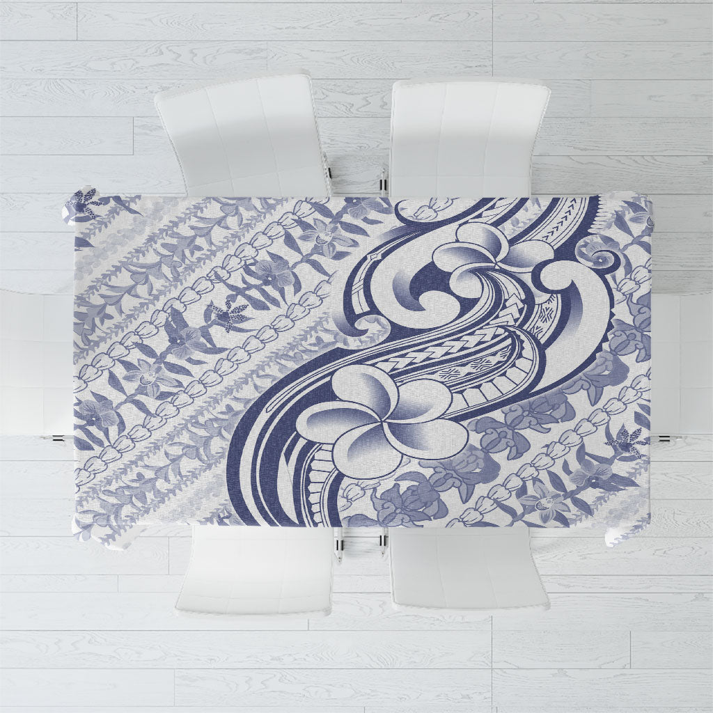 Hawaii Plumeria Lokelani Pikake Lei Tablecloth Navy Blue Polynesian Tattoo