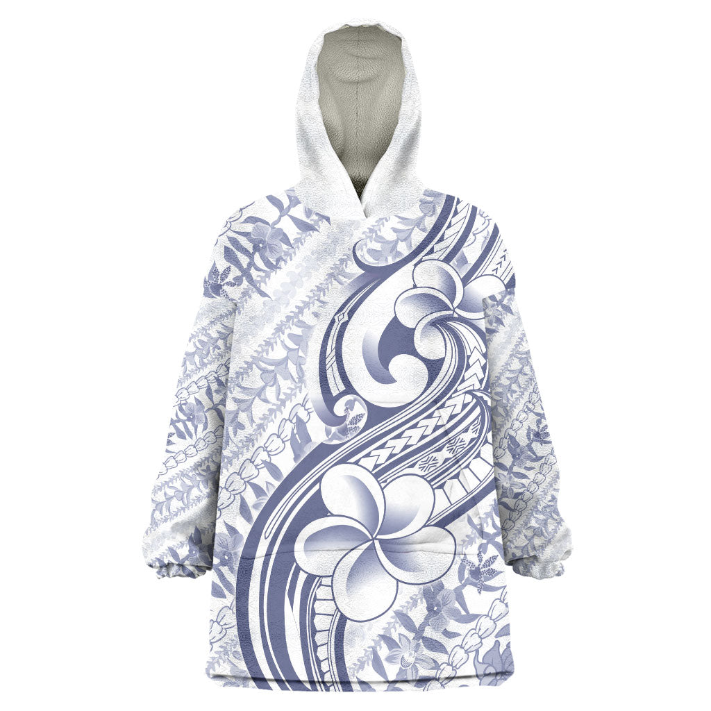 Hawaii Plumeria Lokelani Pikake Lei Wearable Blanket Hoodie Navy Blue Polynesian Tattoo