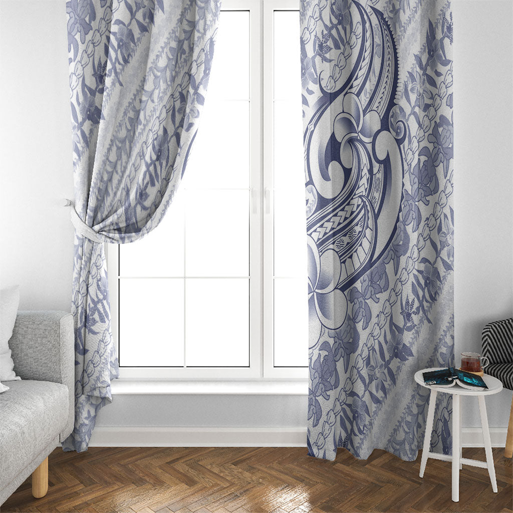Hawaii Plumeria Lokelani Pikake Lei Window Curtain Navy Blue Polynesian Tattoo