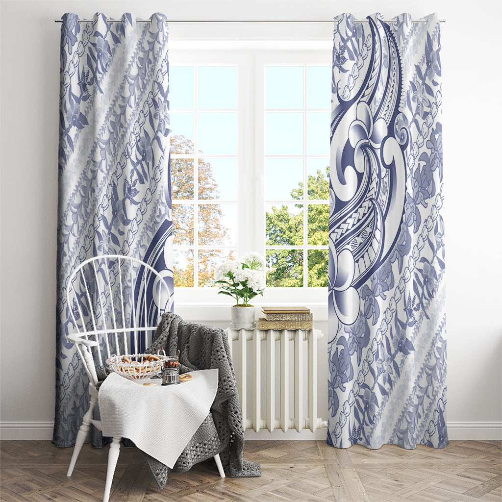 Hawaii Plumeria Lokelani Pikake Lei Window Curtain Navy Blue Polynesian Tattoo