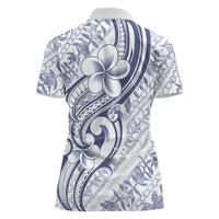 Hawaii Plumeria Lokelani Pikake Lei Women Polo Shirt Navy Blue Polynesian Tattoo